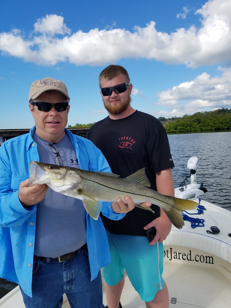 Rob and Robbie snook caught with on a fishing trip out of sand pearl resort clearwater beach florida